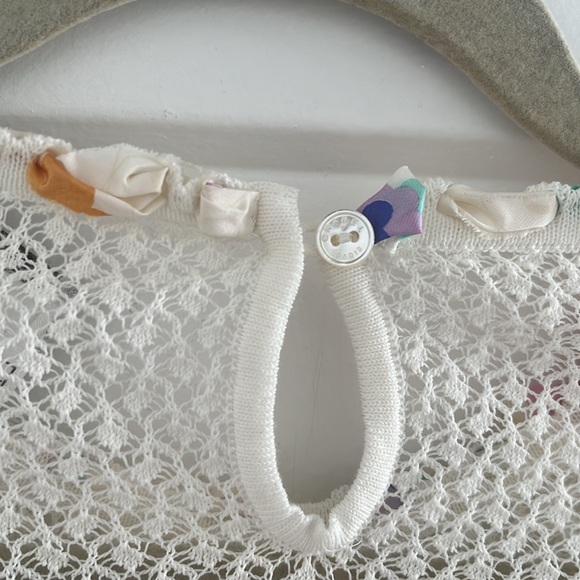 VINTAGE CHANEL 2004 White Cotton Crochet Long Sleeve Top with Silk Accents - Picture 9 of 11